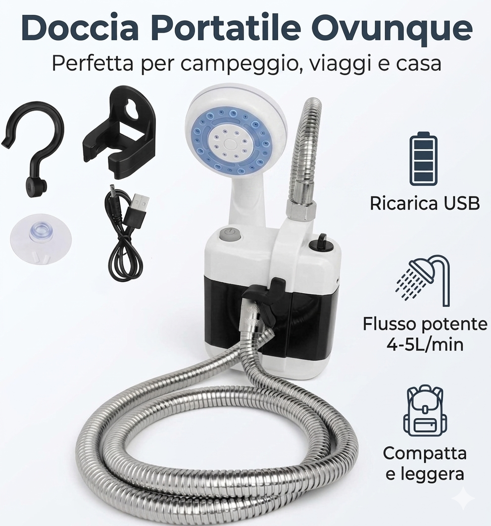 Doccia Portatile Ricaricabile per Campeggio e Viaggi