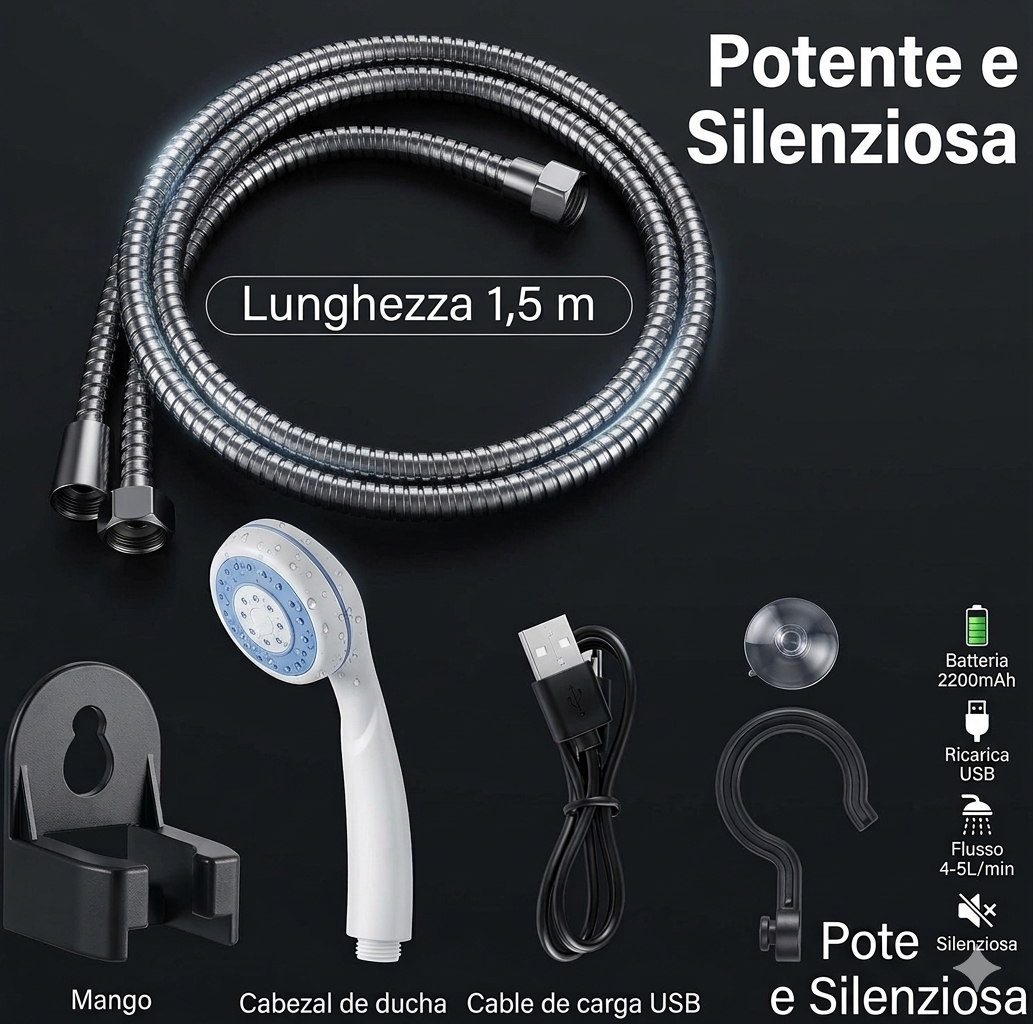 Doccia Portatile Ricaricabile per Campeggio e Viaggi