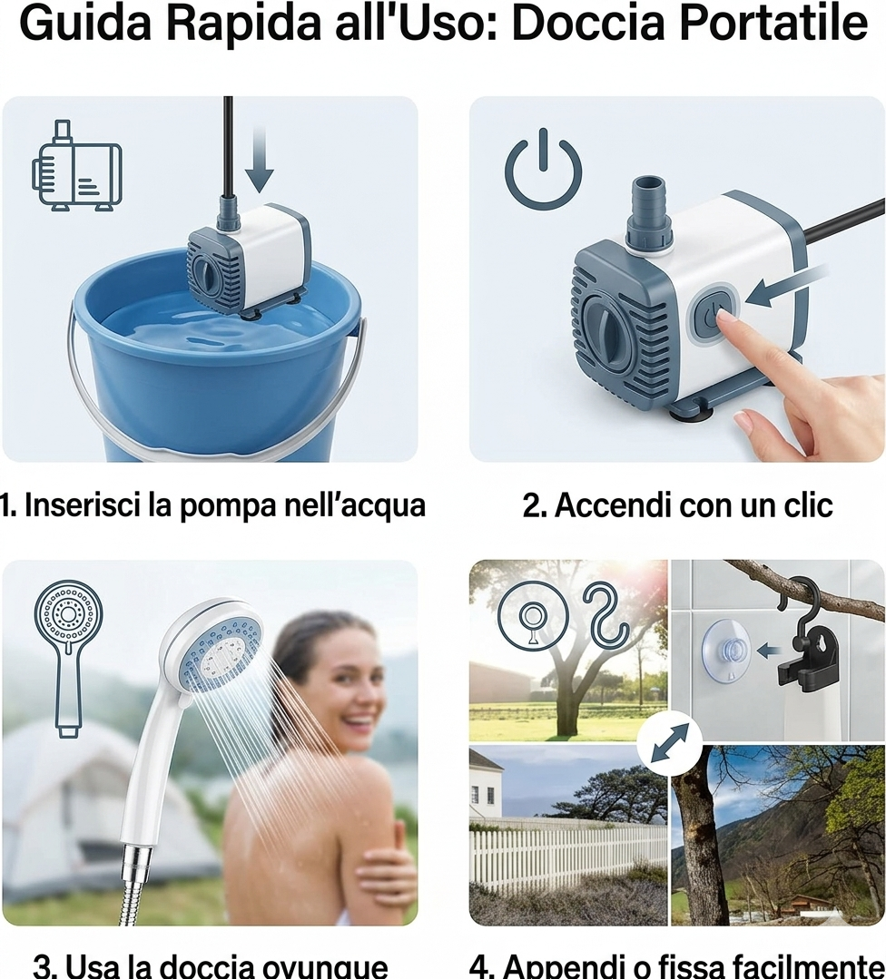 Doccia Portatile Ricaricabile per Campeggio e Viaggi